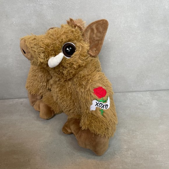 DanDee Wild Boar Plush *Hog* Love XOXO *Rose Tattoo* Brown Stuffed Animal 10" - Picture 2 of 5